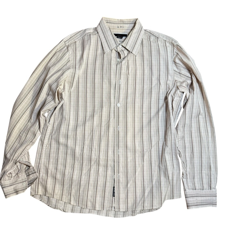 Michael Kors Men’s Beige Brown Striped Long Sleeve Button Down Shirt Size L